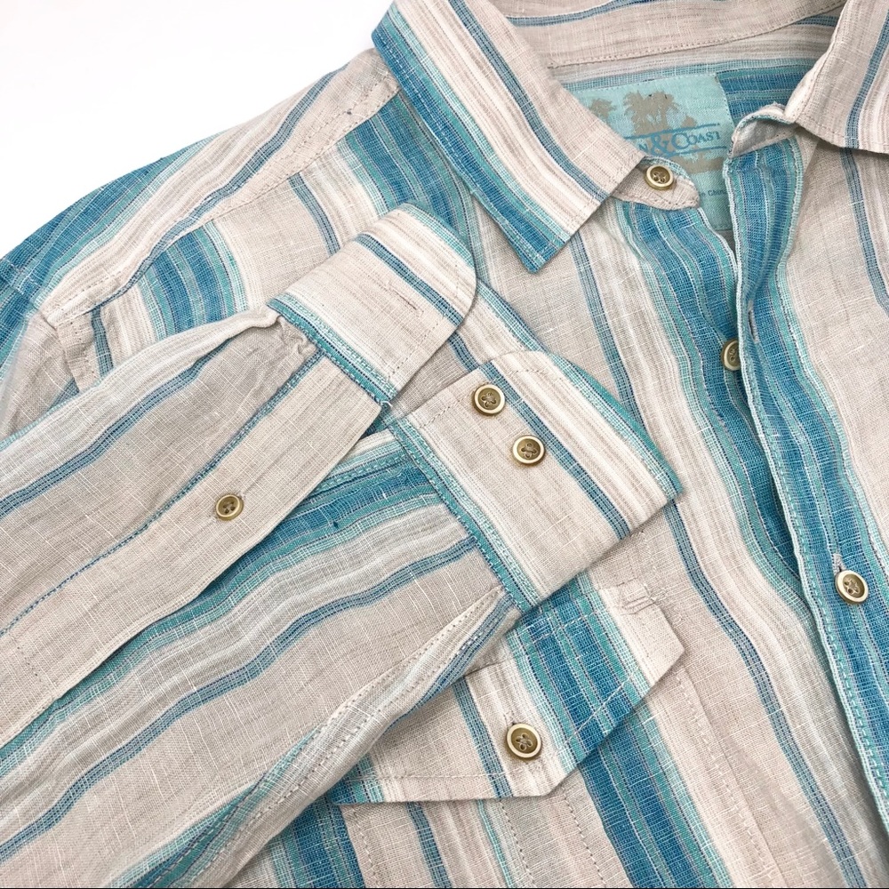 100% Linen Convertible Sleeve Striped Summer Shirt